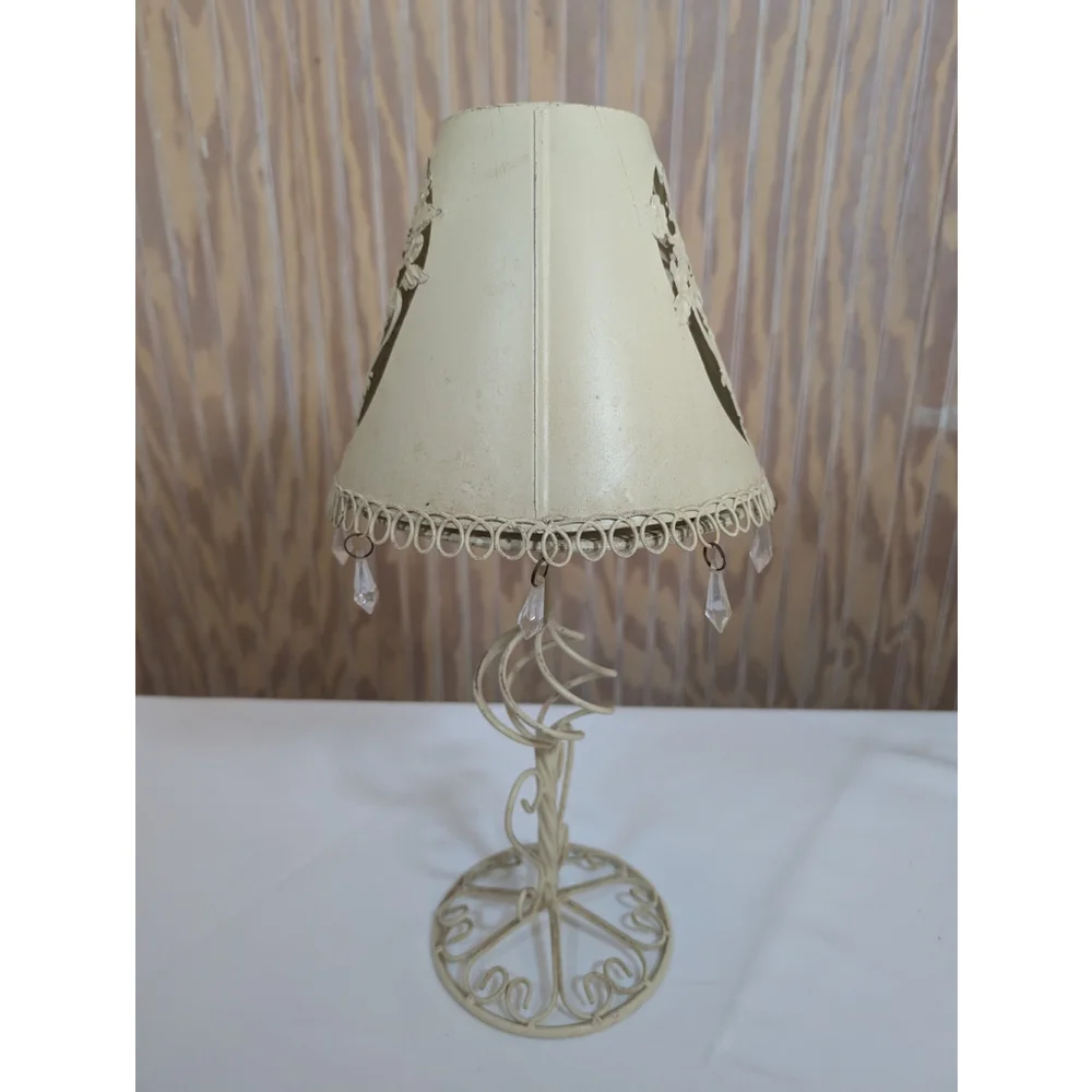Metal Beige Votive Lamp with Floral Design Cutout